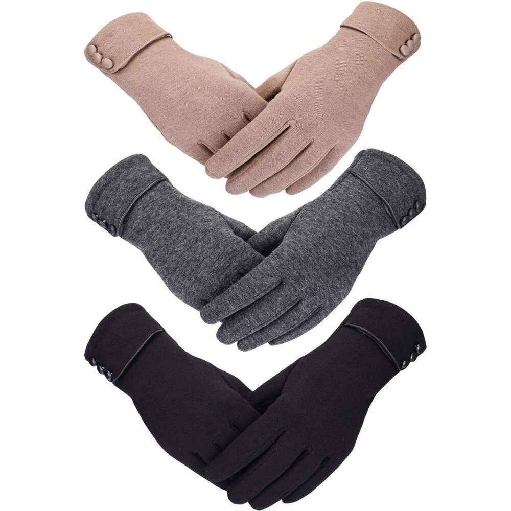 3 Pairs Womens Gloves Winter Touchscreen Texting Phone Windproof Gloves Warm Fle